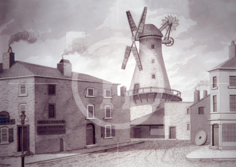 The windmill in Mill Place, top of Shaw's Brow, 1828